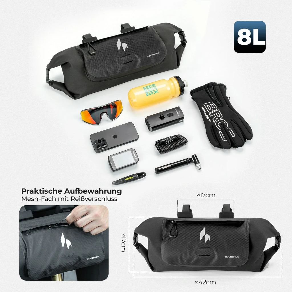 100% Wasserdichtes Fahrradtasche Lenkertasche 8L AS-154 RideMate