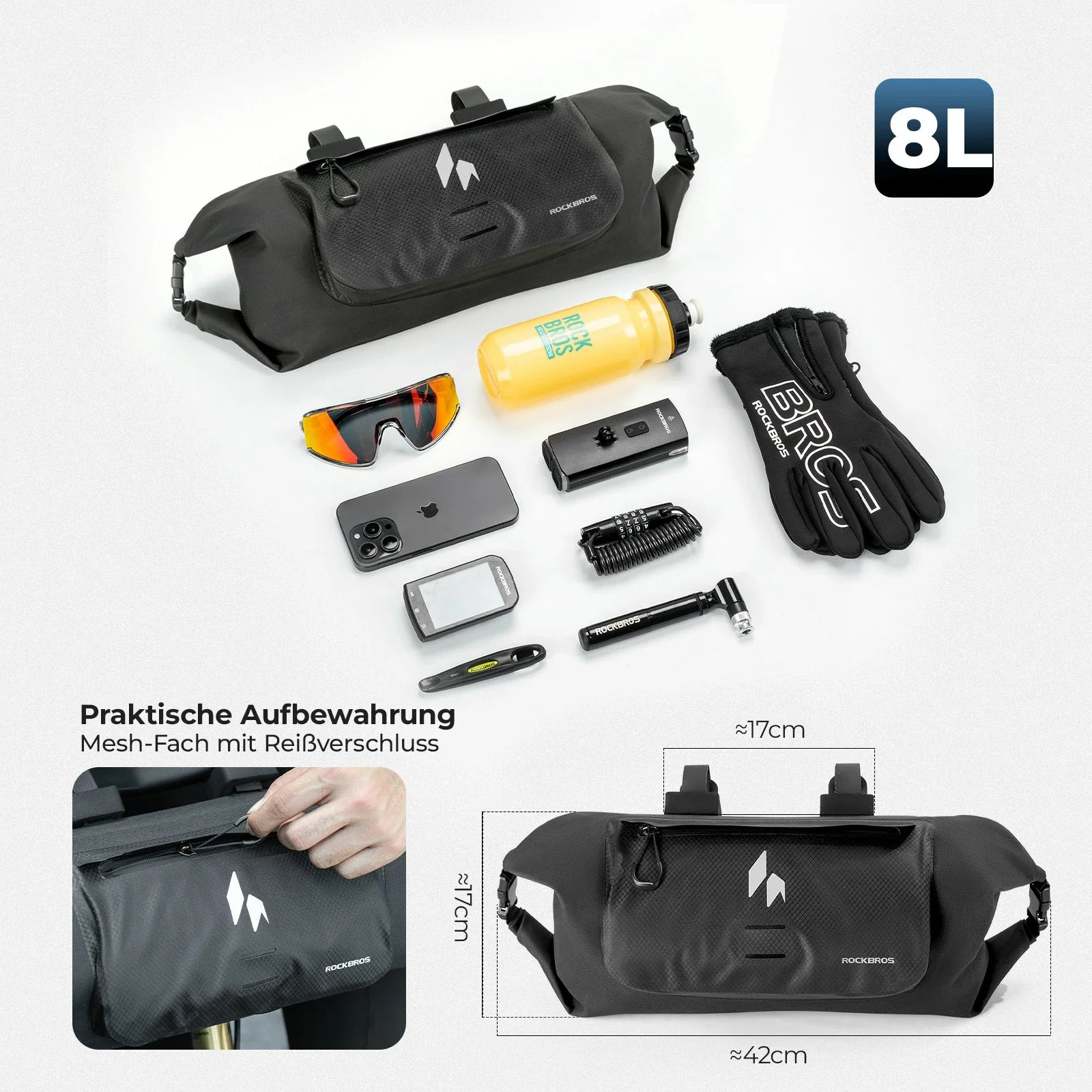 100% Wasserdichtes Fahrradtasche Lenkertasche 8L AS-154 RideMate