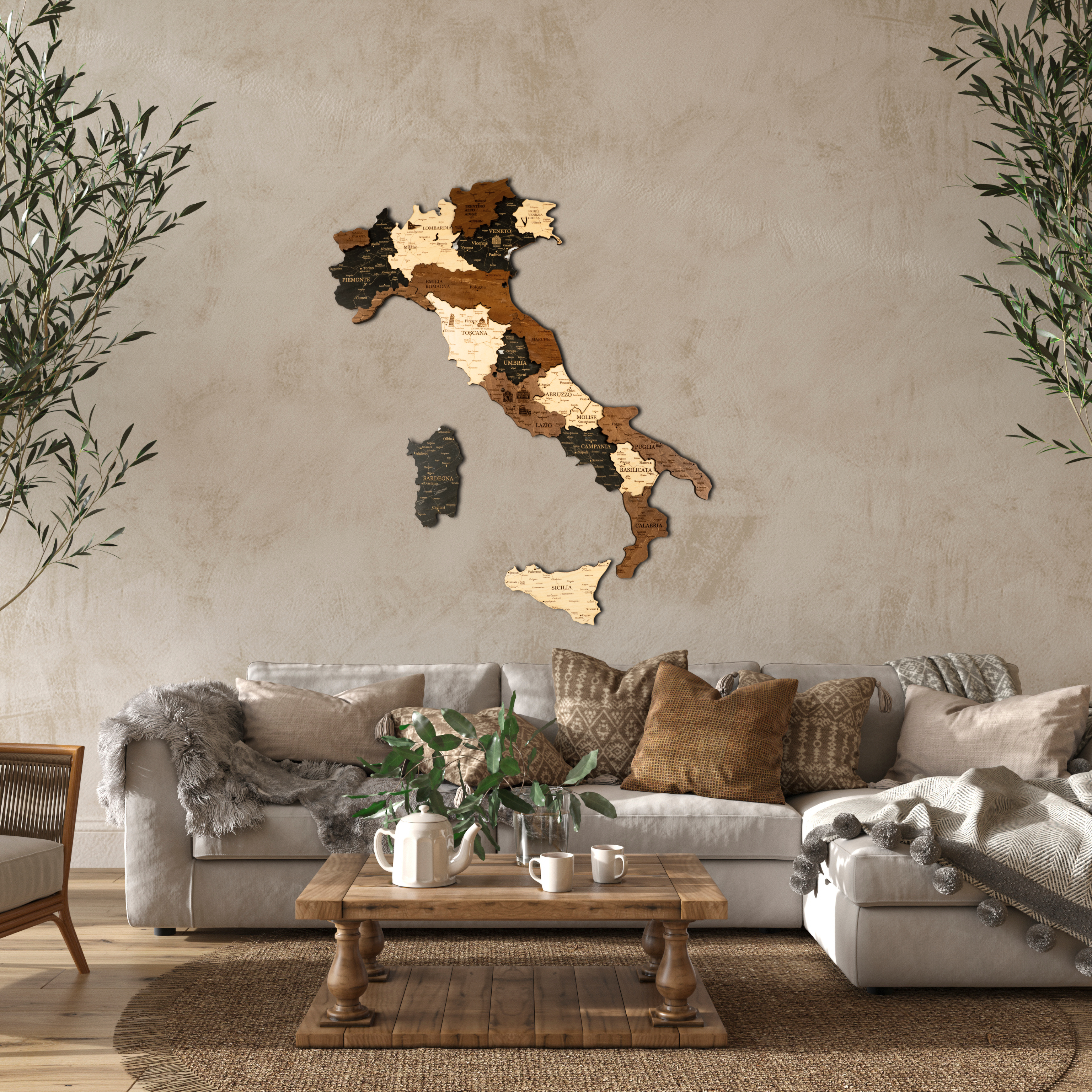 🇮🇹 Italy 3D Wooden Map