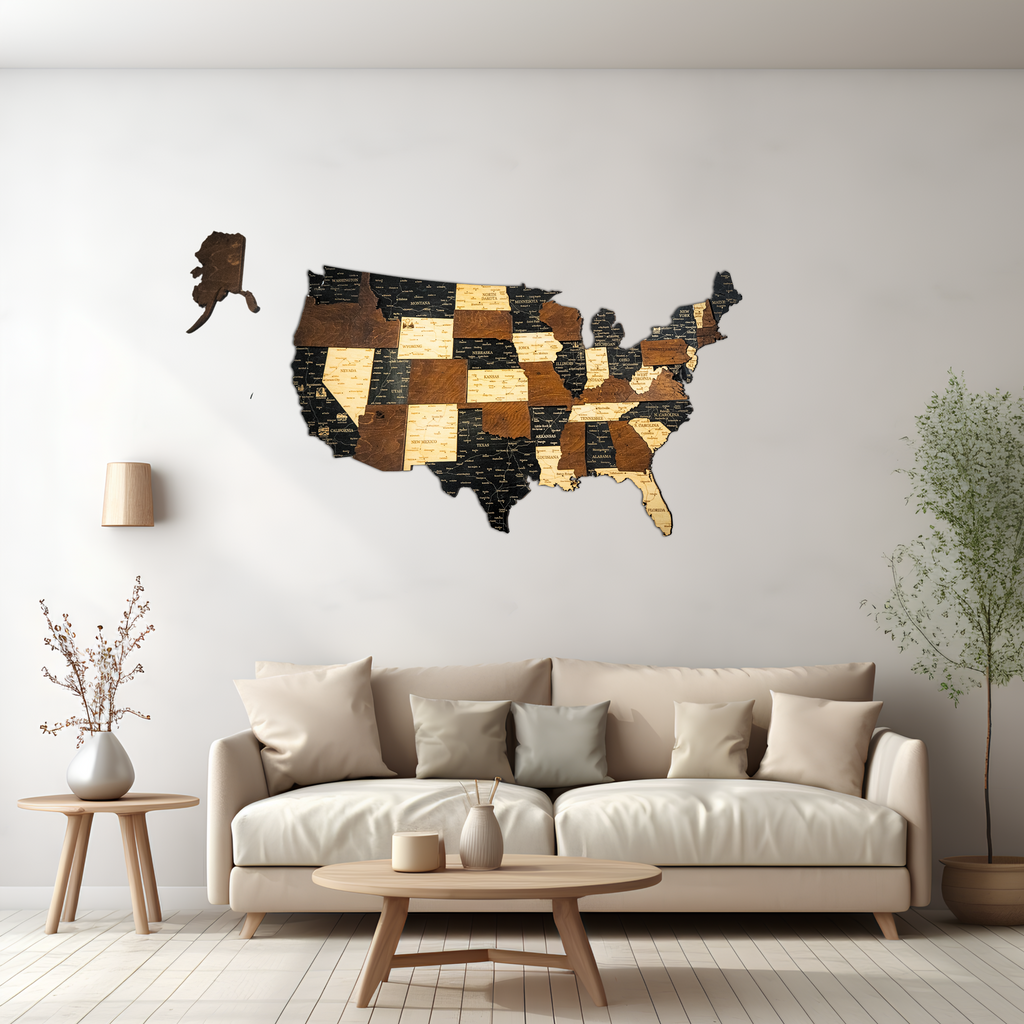 🇺🇸 USA 3D Wooden Map