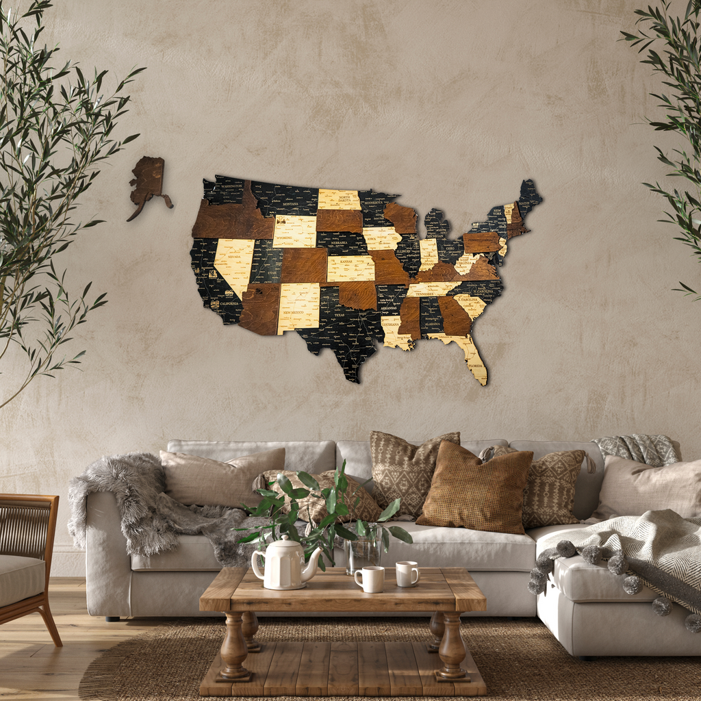 🇺🇸 USA 3D Wooden Map