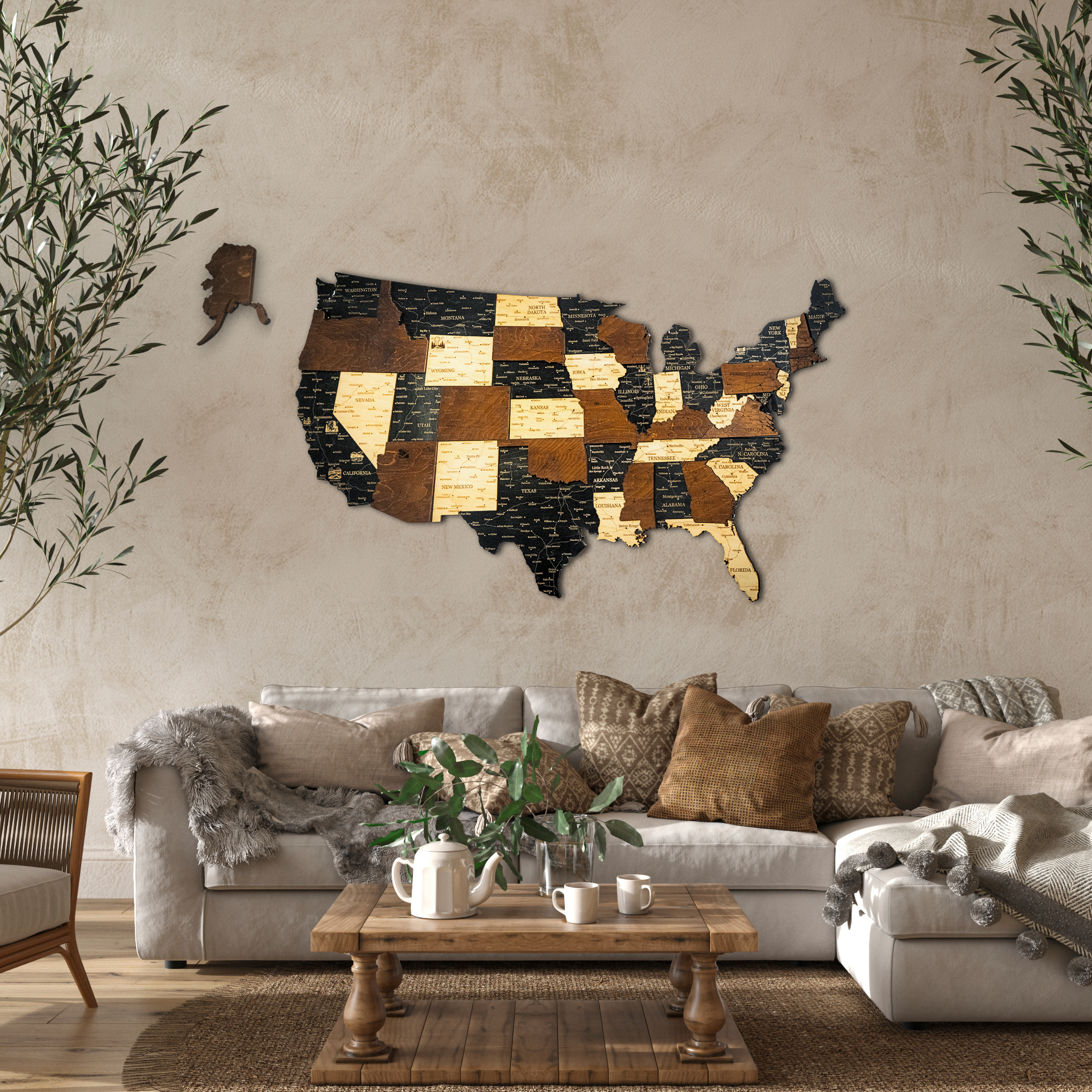🇺🇸 USA 3D Wooden Map