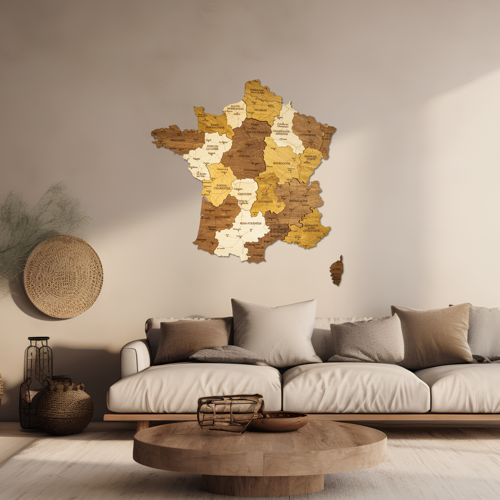 🇫🇷 France 3D Wooden Map