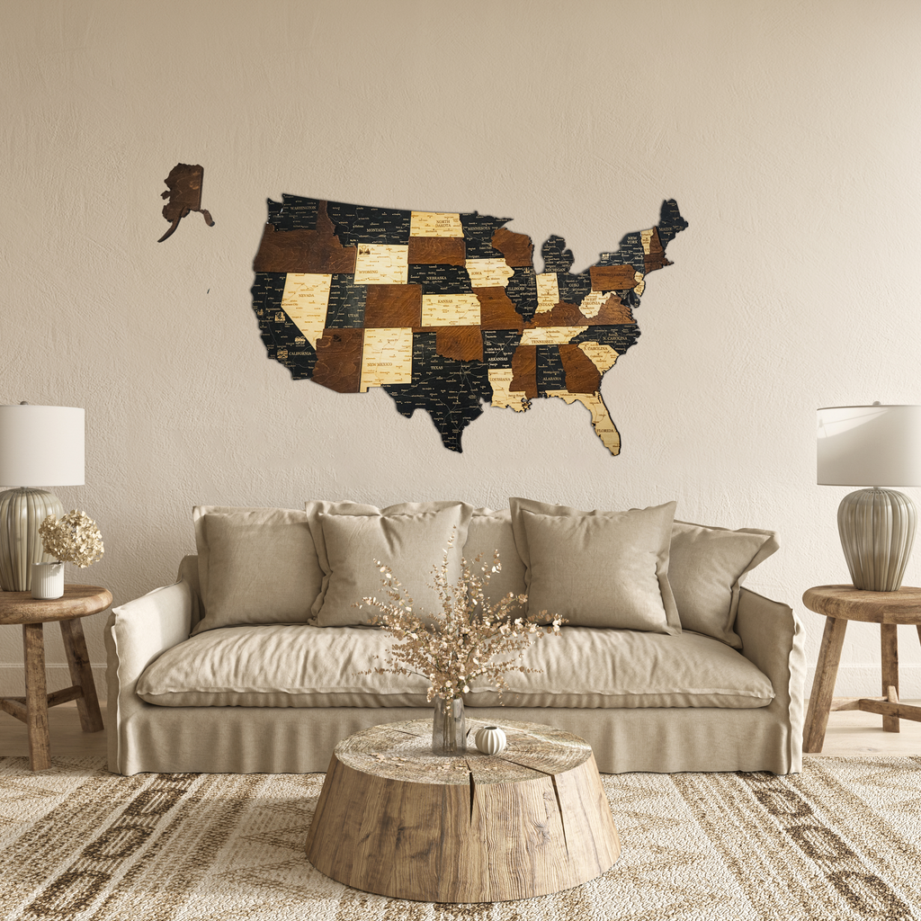 🇺🇸 USA 3D Wooden Map