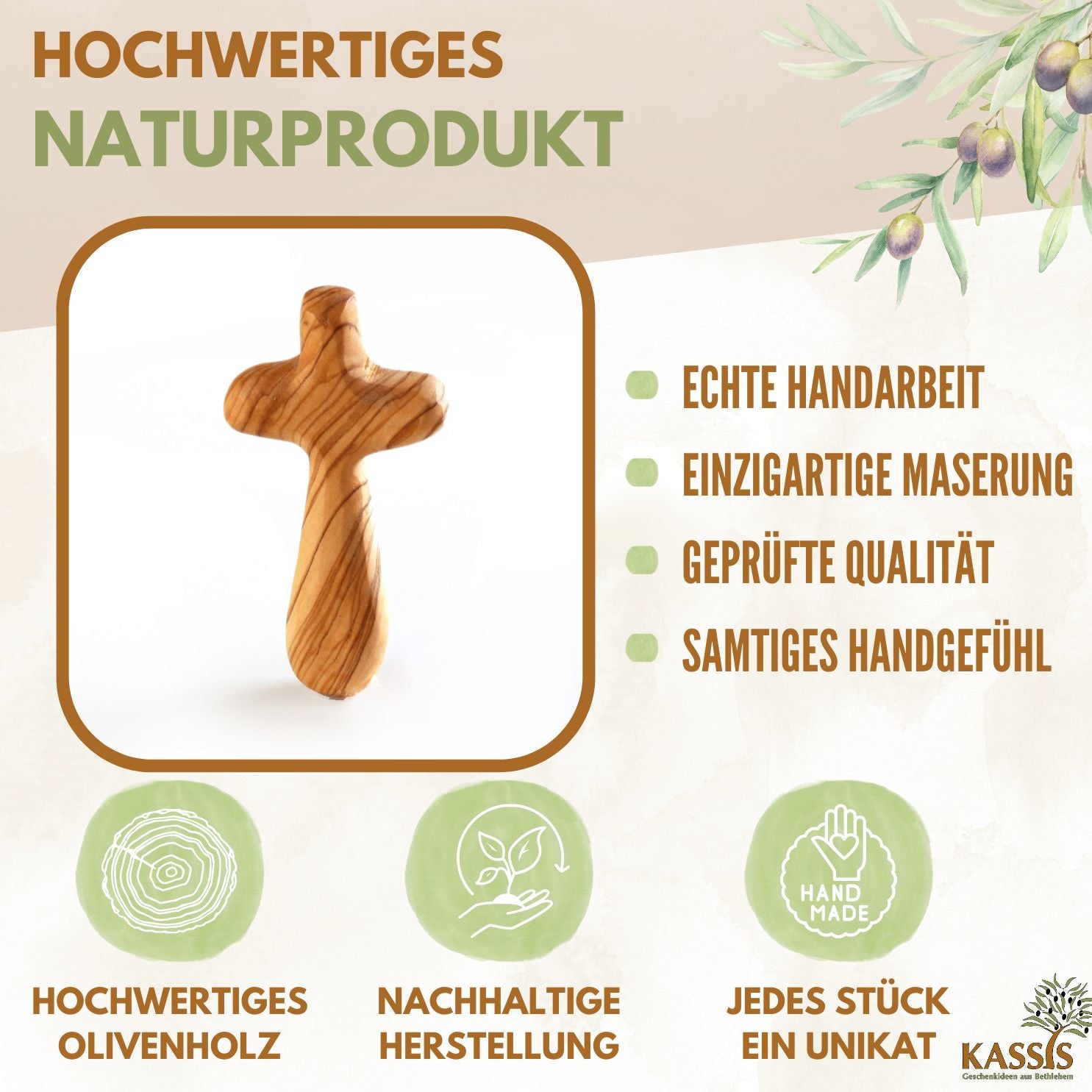 Olivenholz Kreuz Handschmeichler