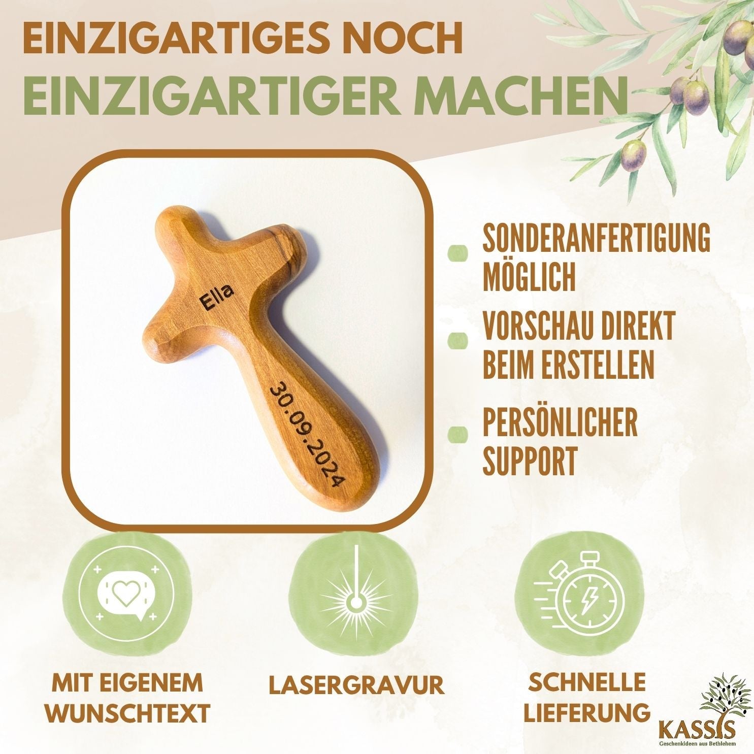 Olivenholz Kreuz Handschmeichler