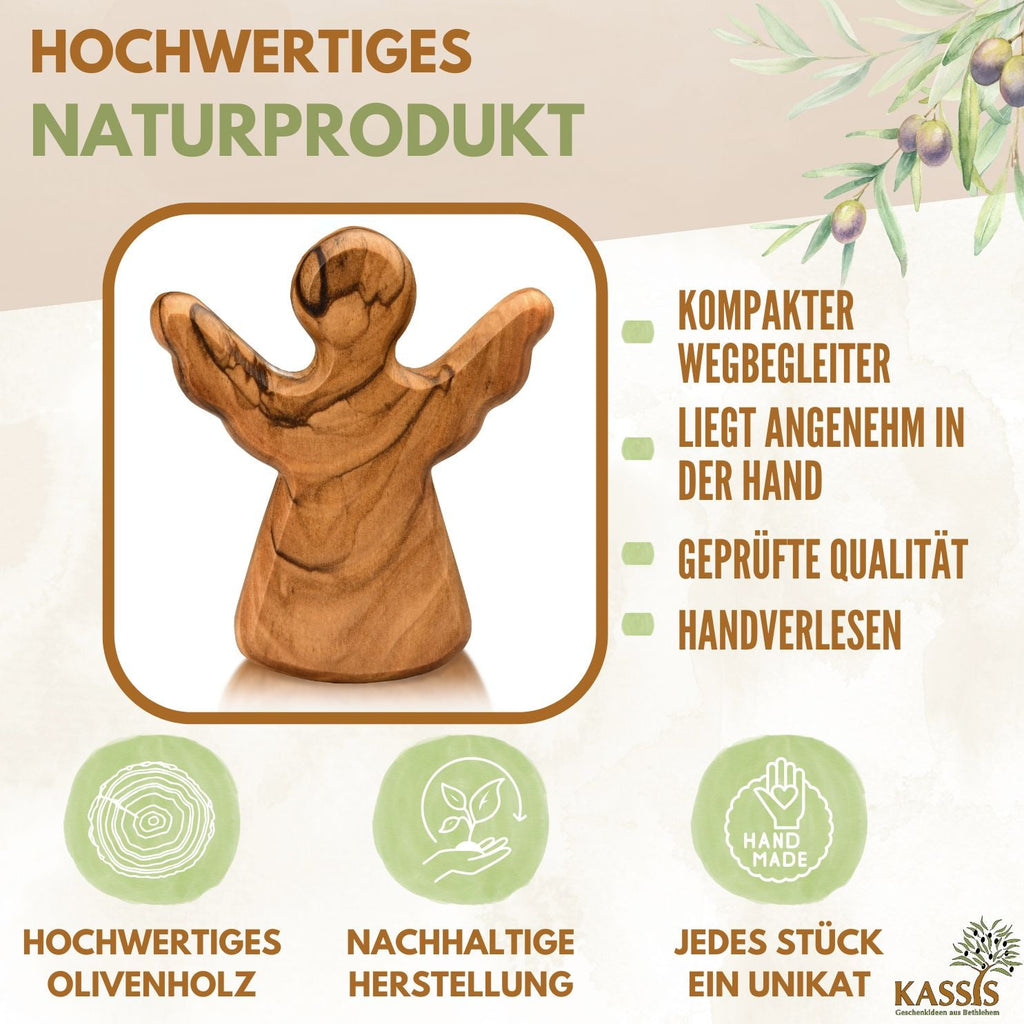 Schutzengel Handschmeichler Glücksbringer aus Olivenholz als Geschenk mit Spruch "Du schaffst das"