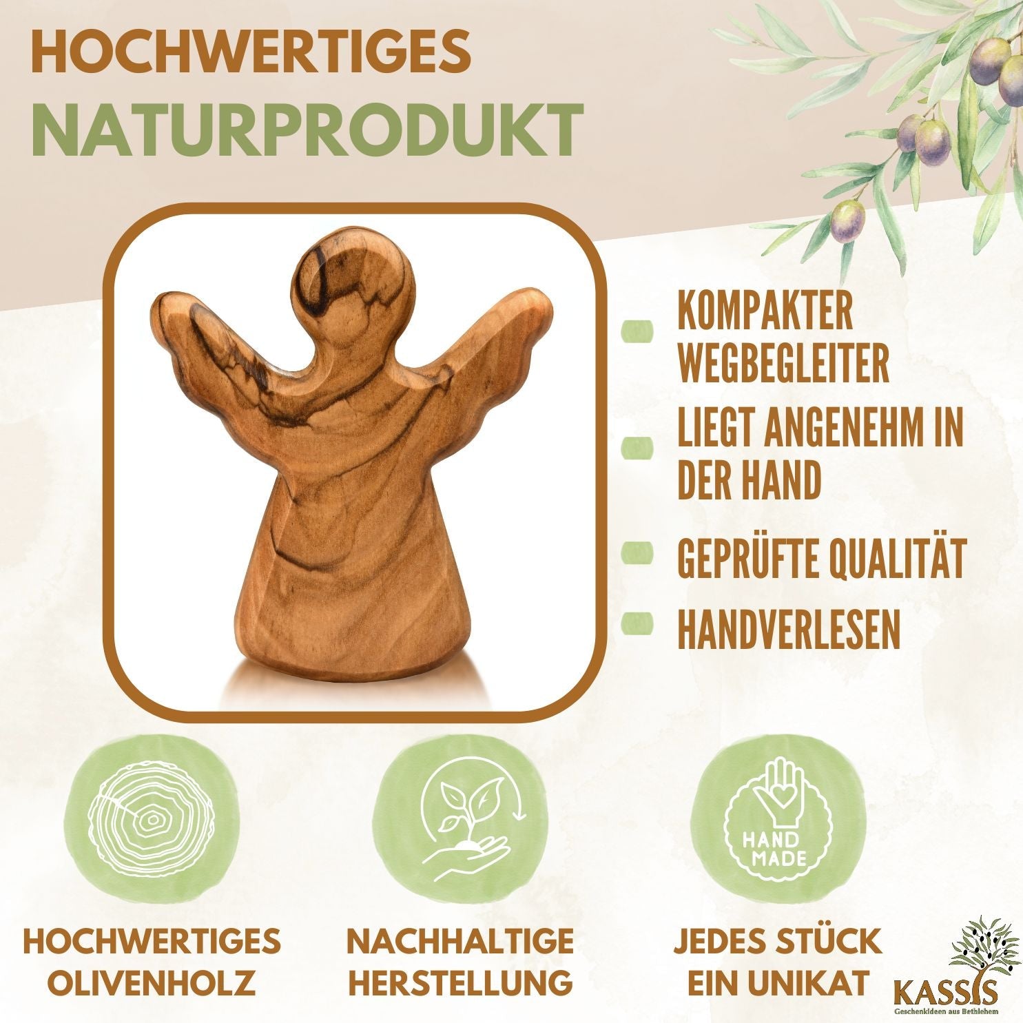 Schutzengel Handschmeichler Glücksbringer aus Olivenholz als Geschenk mit Spruch "Du schaffst das"