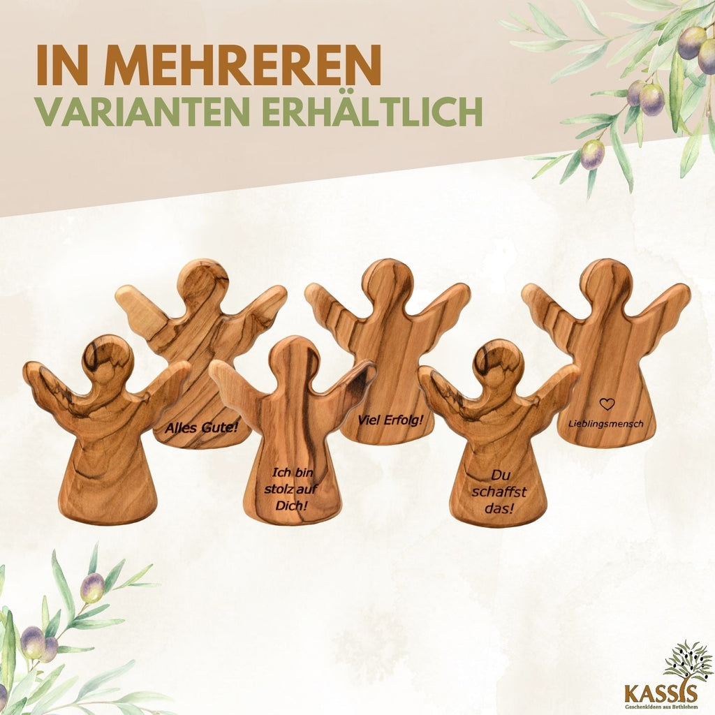 Schutzengel Handschmeichler Glücksbringer aus Olivenholz als Geschenk mit Spruch "Du schaffst das"