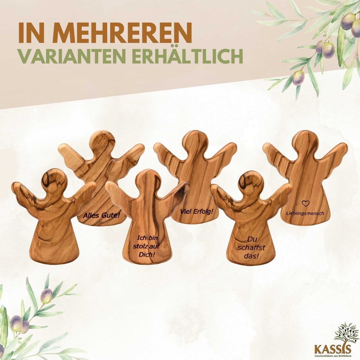 Schutzengel Handschmeichler Glücksbringer aus Olivenholz als Geschenk mit Spruch "Du schaffst das"