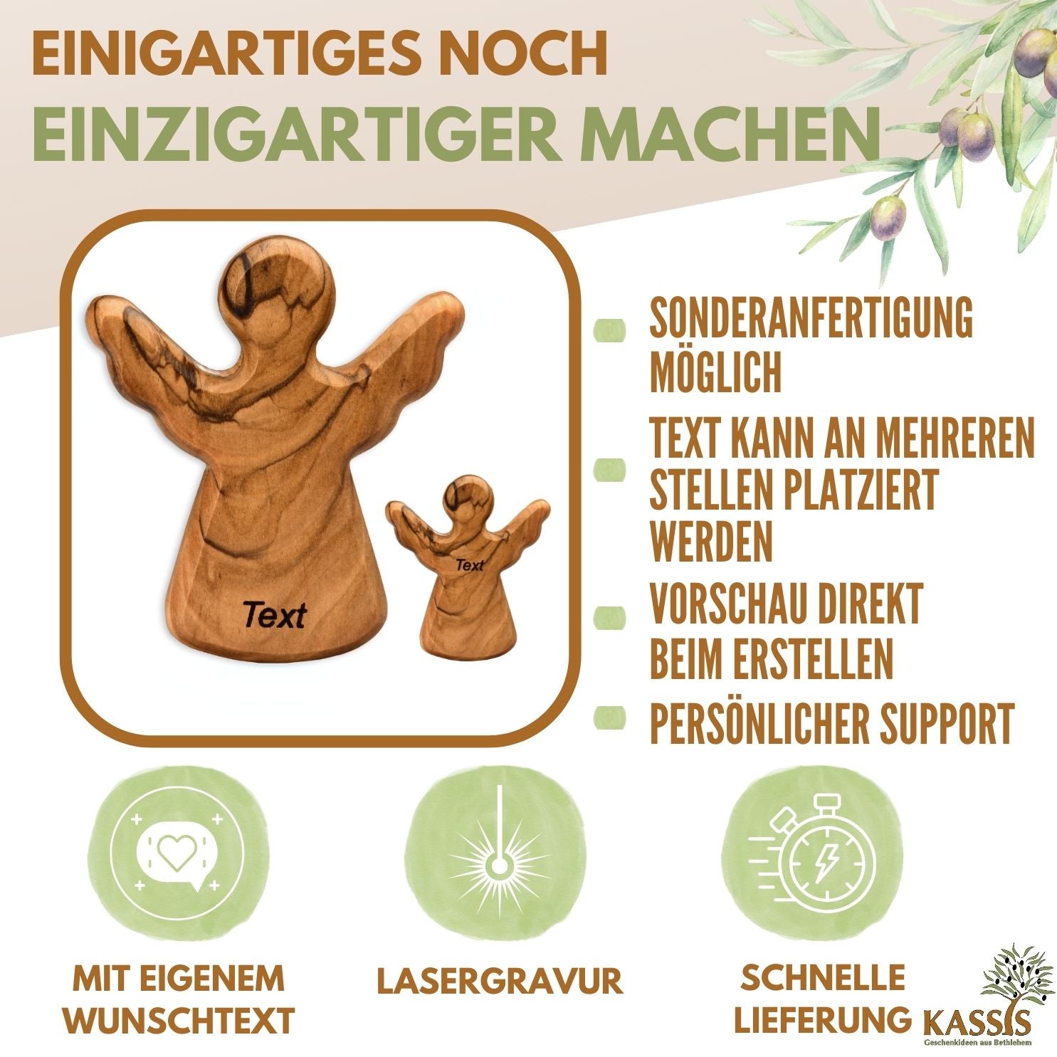 Schutzengel Handschmeichler Glücksbringer aus Olivenholz als Geschenk mit Spruch "Du schaffst das"