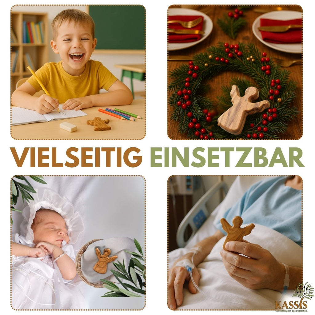 Schutzengel Handschmeichler Glücksbringer aus Olivenholz als Geschenk mit Spruch "Du schaffst das"