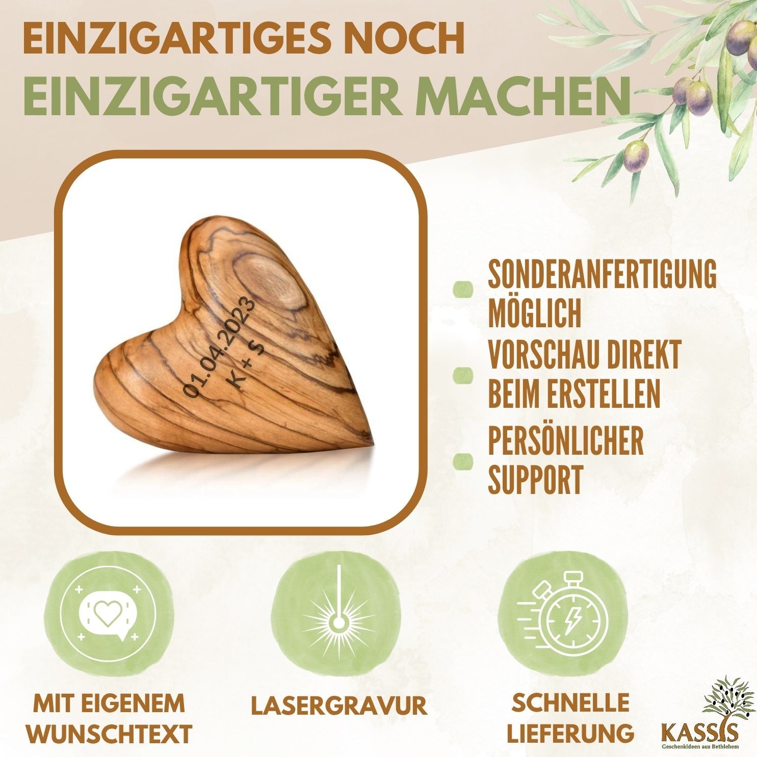 Herz Geschenk Olivenholz Handschmeichler Glücksbringer