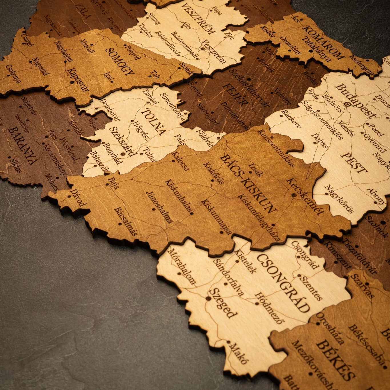🇭🇺 Hungary 3D Wooden Map