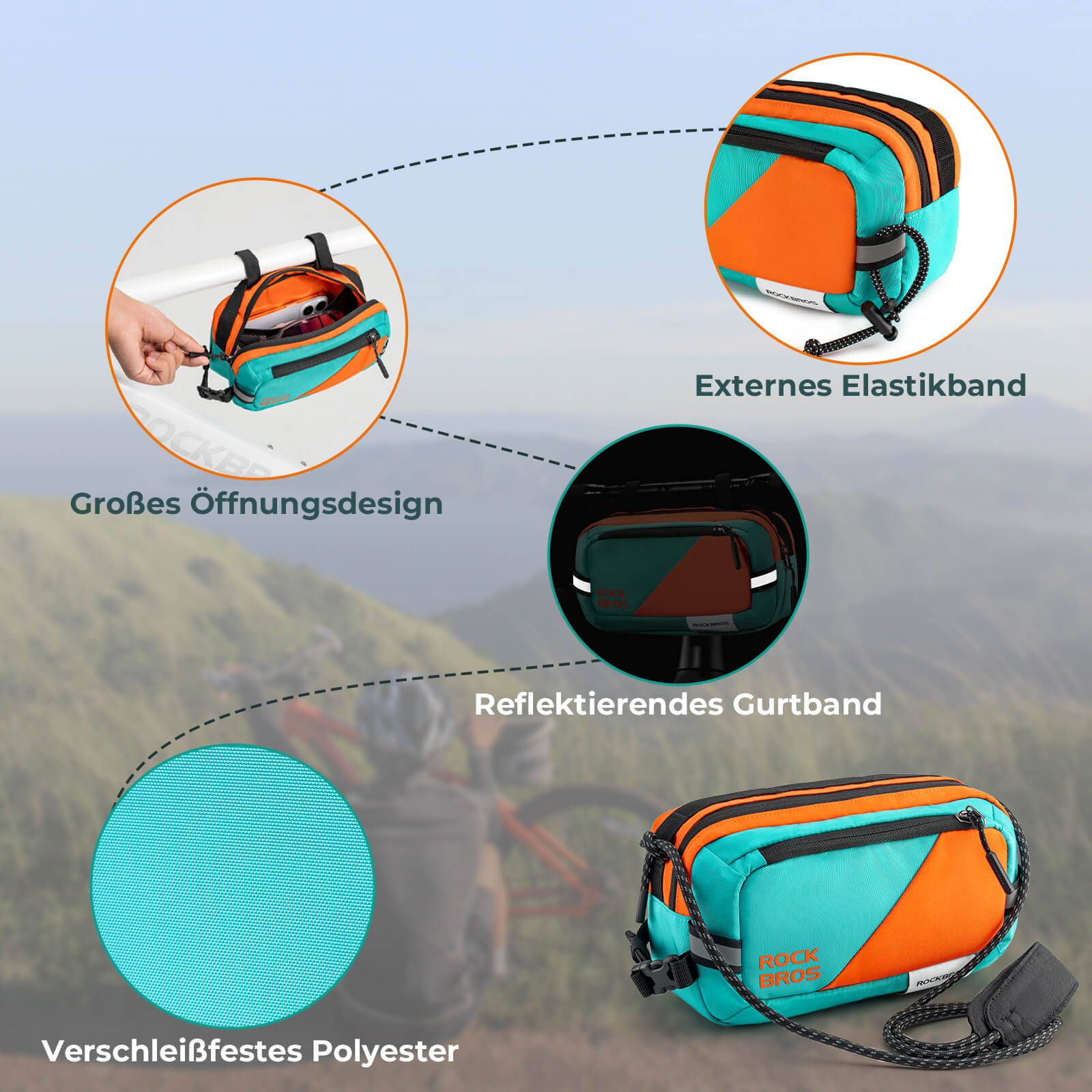 ROCKBROS Fahrrad Lenkertasche Fahrradtasche mit Schultergurt 2,5L Umhängetasche
