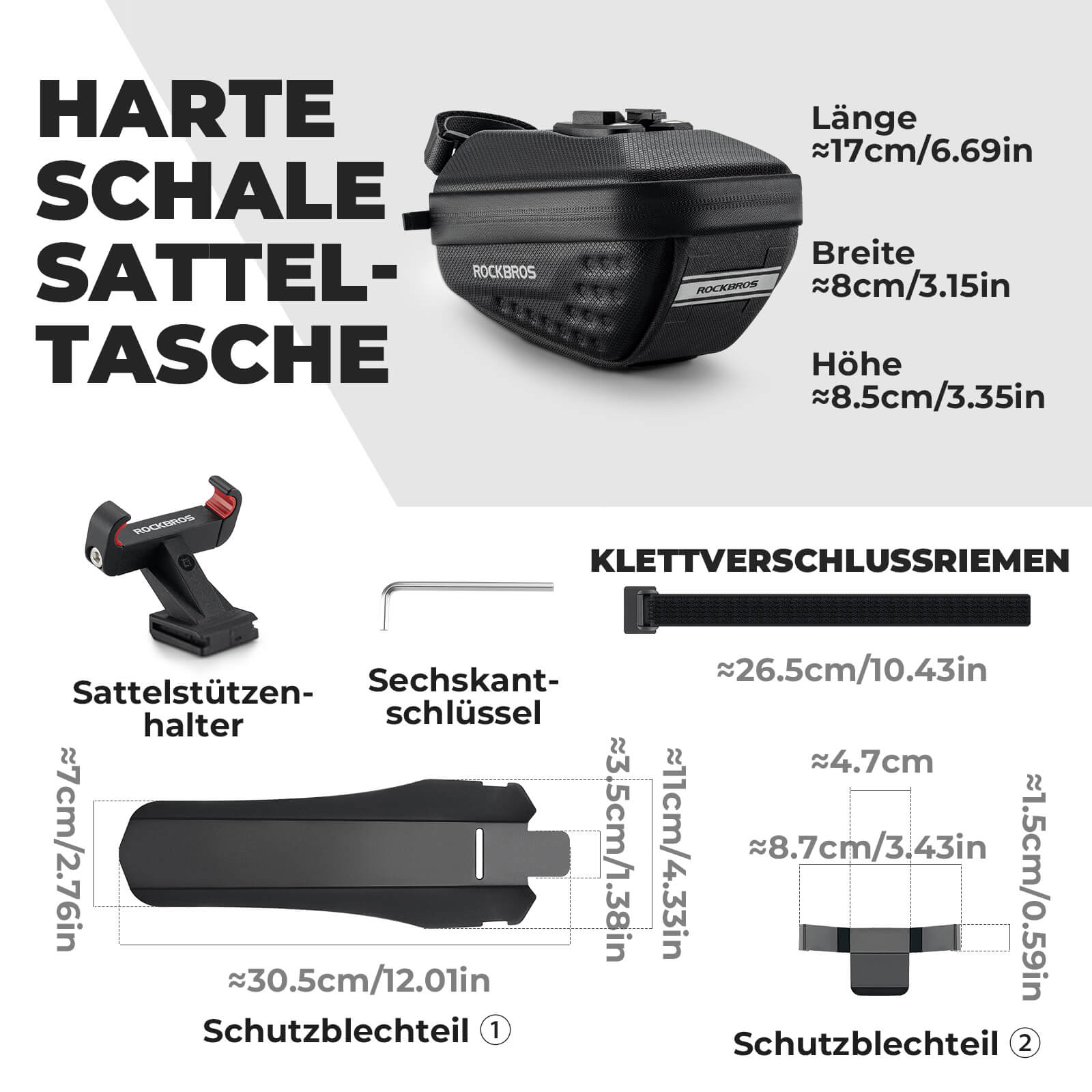 ROCKBROS Fahrrad Satteltasche mit Schutzblech Wasserabweisend 1,3L/0.8L