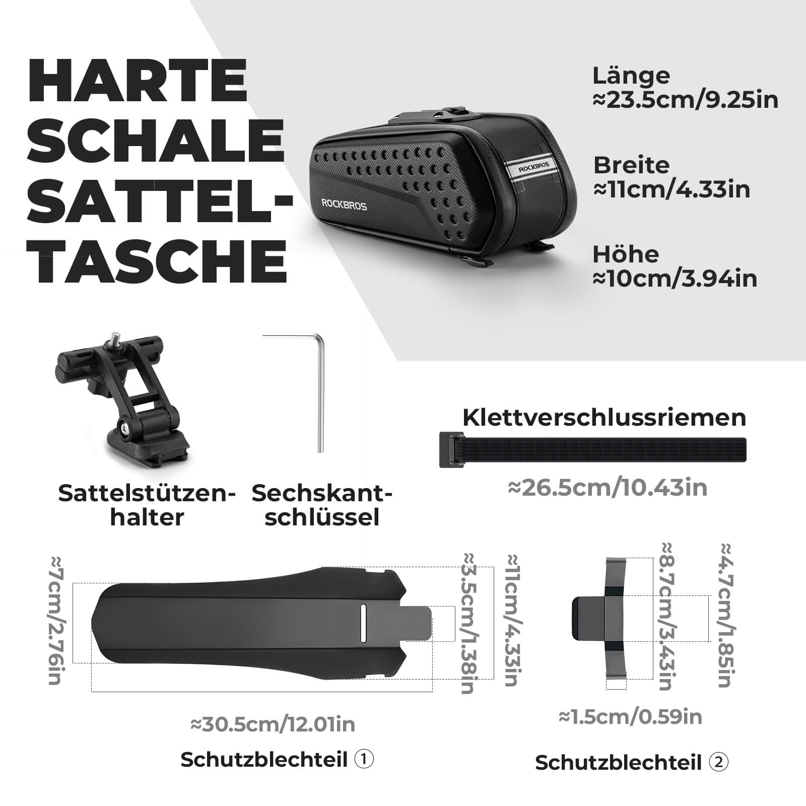 ROCKBROS Fahrrad Satteltasche mit Schutzblech Wasserabweisend 1,3L/0.8L