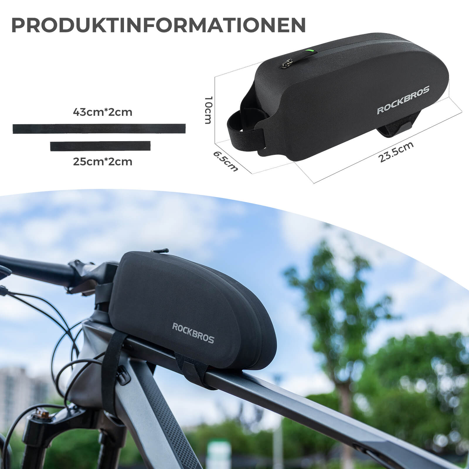 Oberrohrtasche 100% Wasserdicht für Rennrad MTB