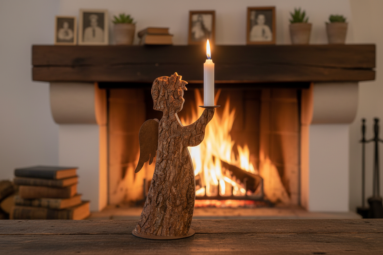 Thankgoods Rindenengel mit Kerze (Größe 29 cm)