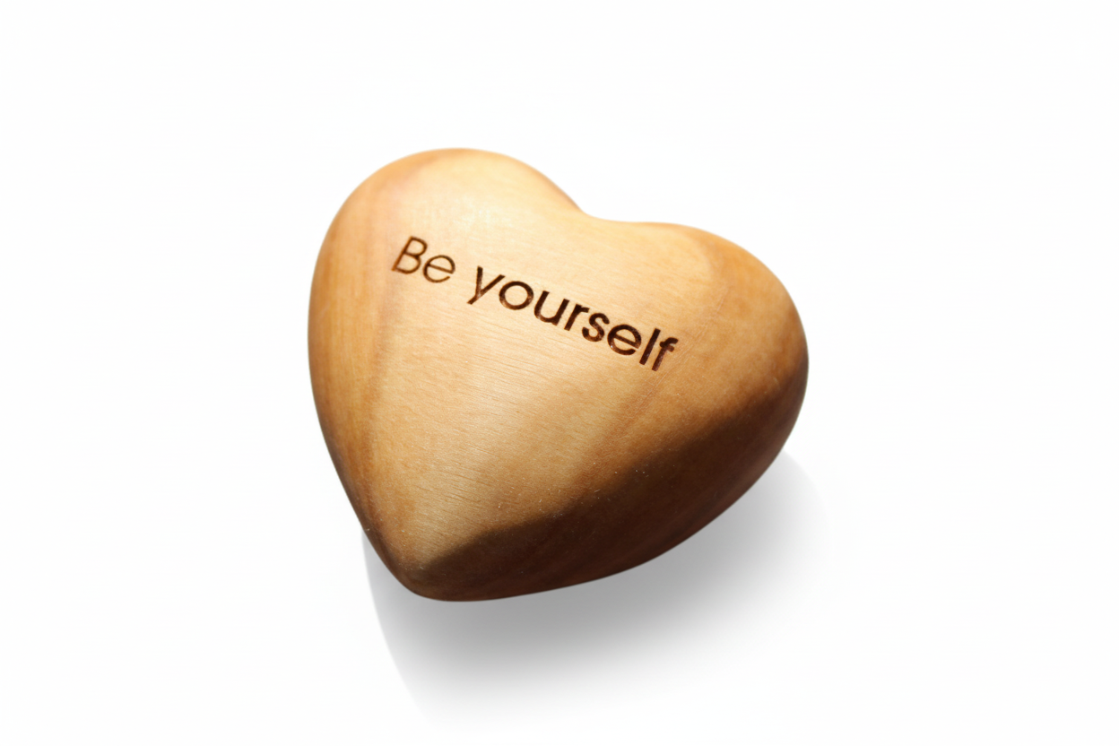 Thankgoods Handschmeichler Holzherz Be yourself als Geschenkidee.