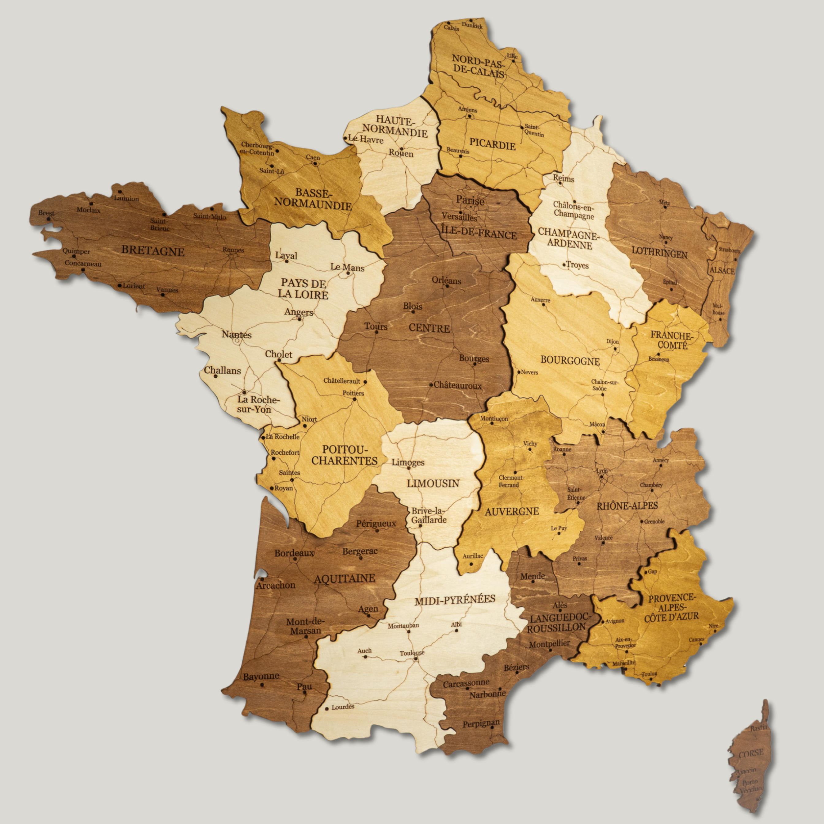 🇫🇷 France 3D Wooden Map
