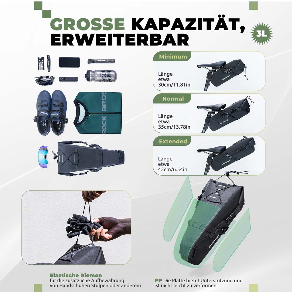 ROCKBROS Bikepacking Satteltasche 3 Liter 100% Wasserdicht TPU Gewebe